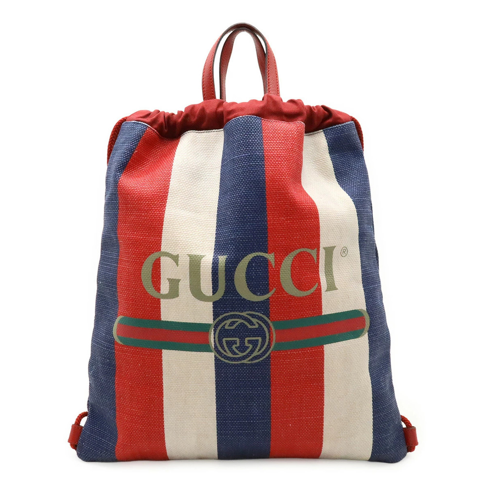 Gucci tricolor drawstring backpack rucksack canvas leather red blue